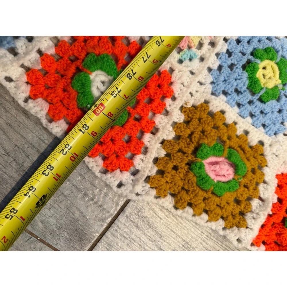 Crochet Granny Square Blanket Quilt Floral Retro Afghan Rainbow Throw Handmade